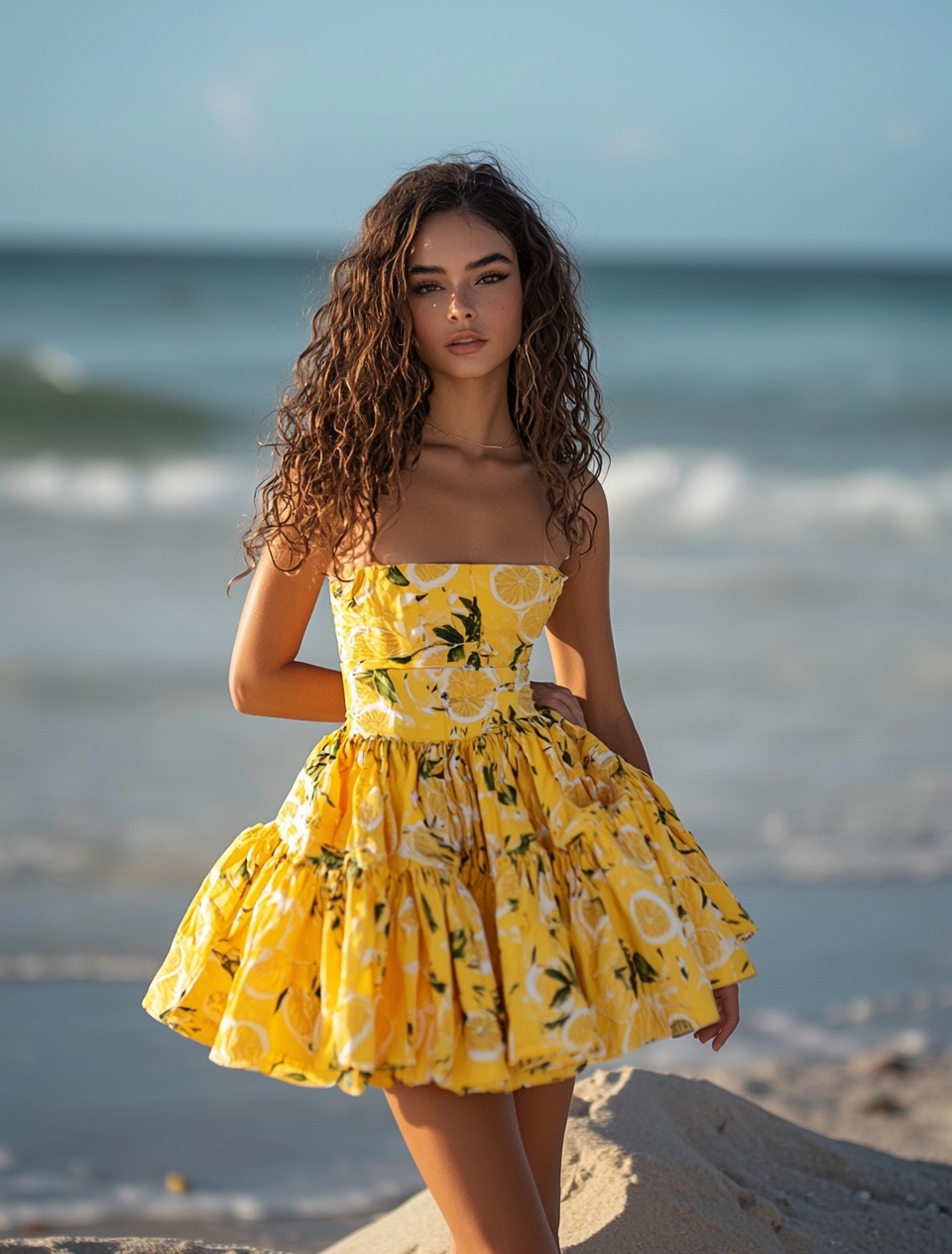 Yellow Babydoll Sundress with Lemon Print