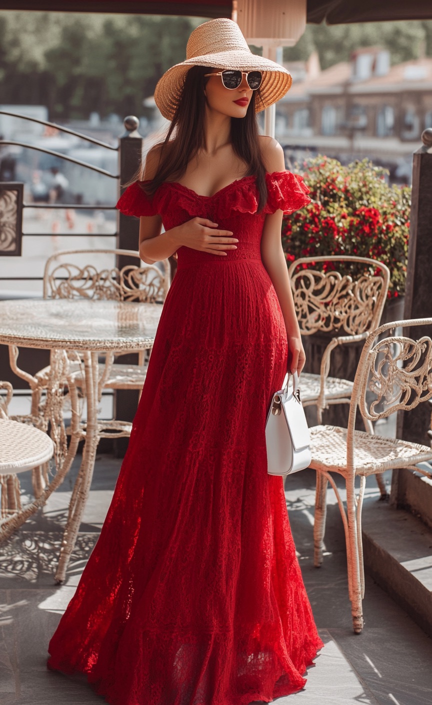Long Red Lace Dress