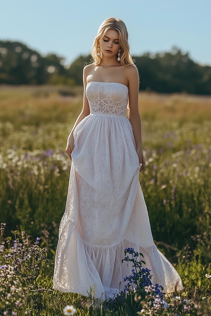 Long White Strapless Dress