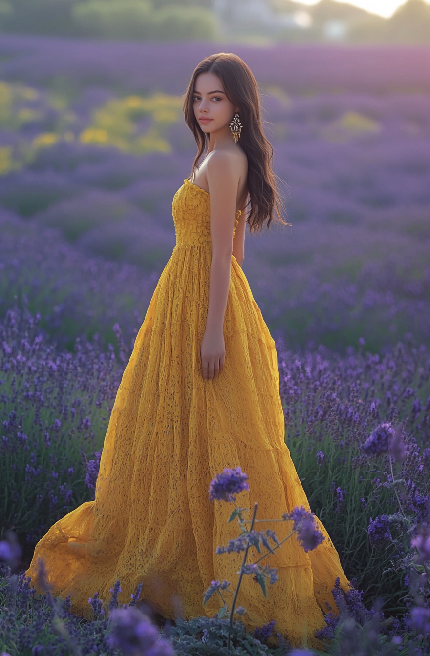 Long Yellow Lace Dress