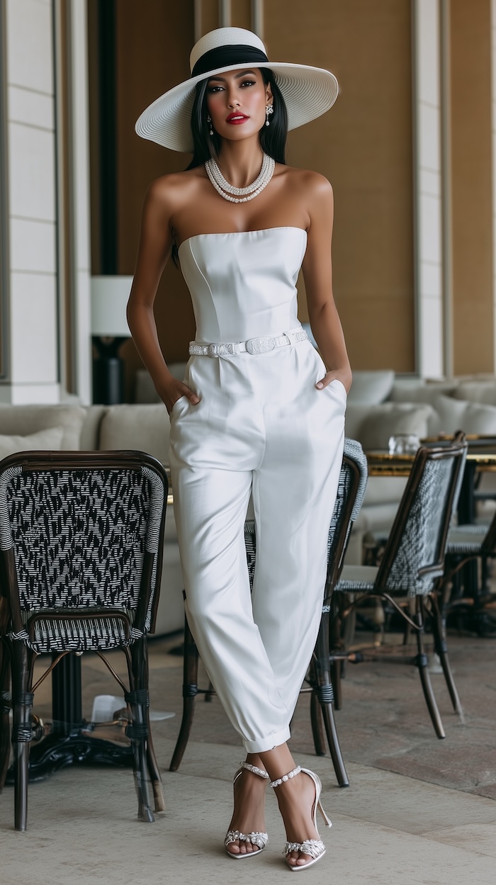 White Strapless Trouser Jumpsuit