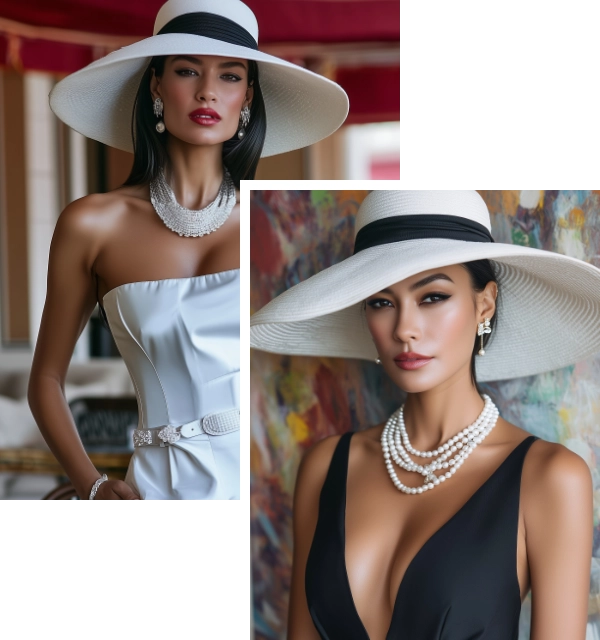5 White Elegant Outfits with Wide Brim Hat for Women headline