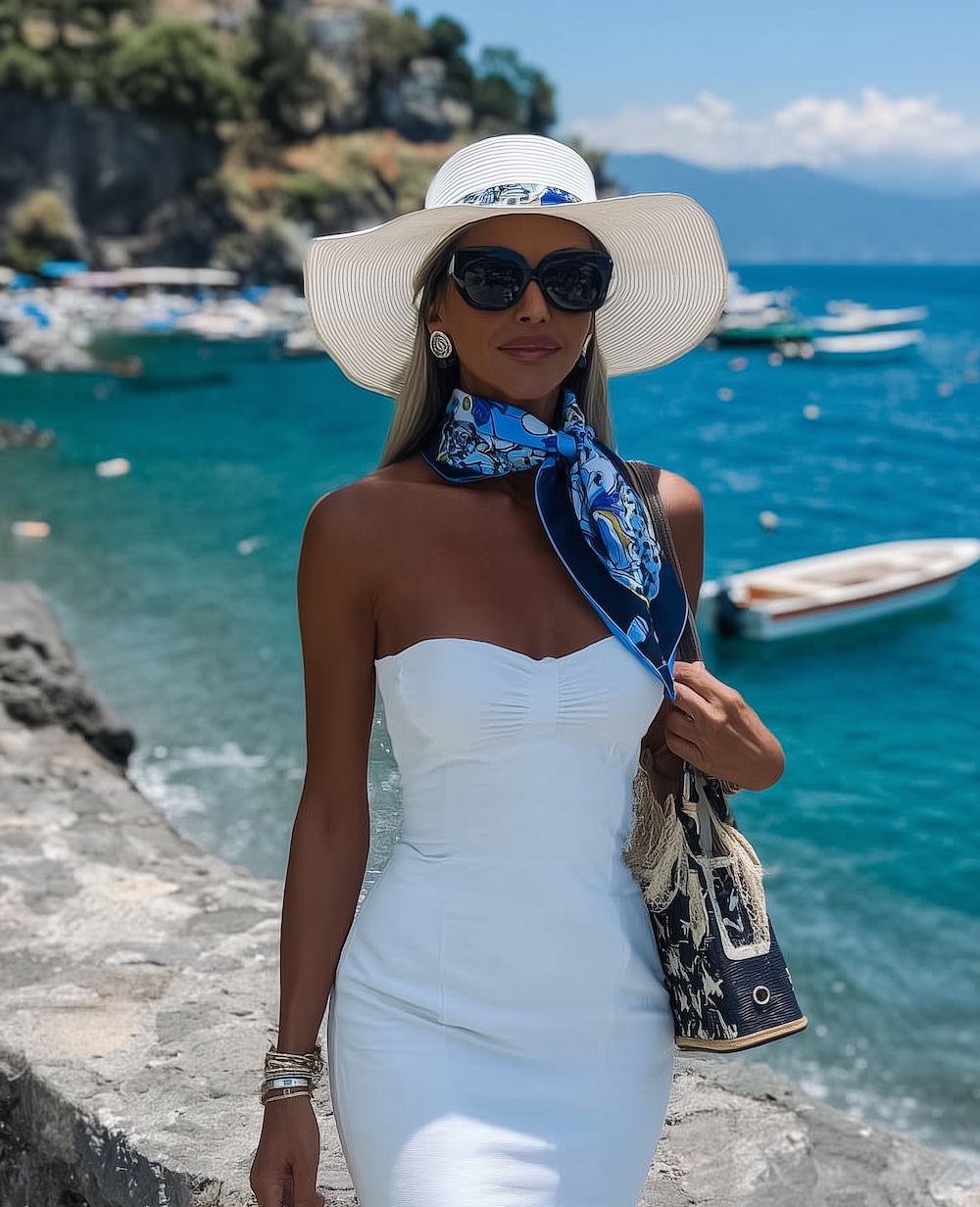 Blue Silk Scarf for Elegant Walks on the Beach