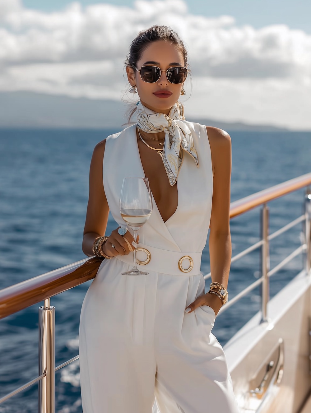 White Silk Scarf for a Yacht Trip